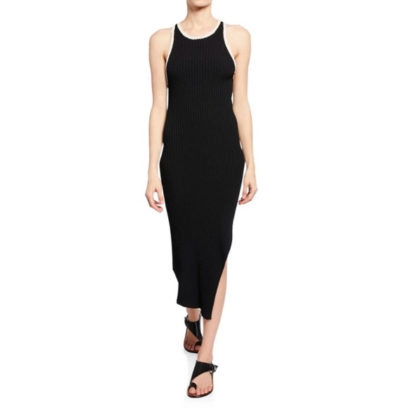A.L.C. Black Ribbed Midi Dress S | Racerback | Asymmetrical Hem | Chic LBD - Picture 4 of 8